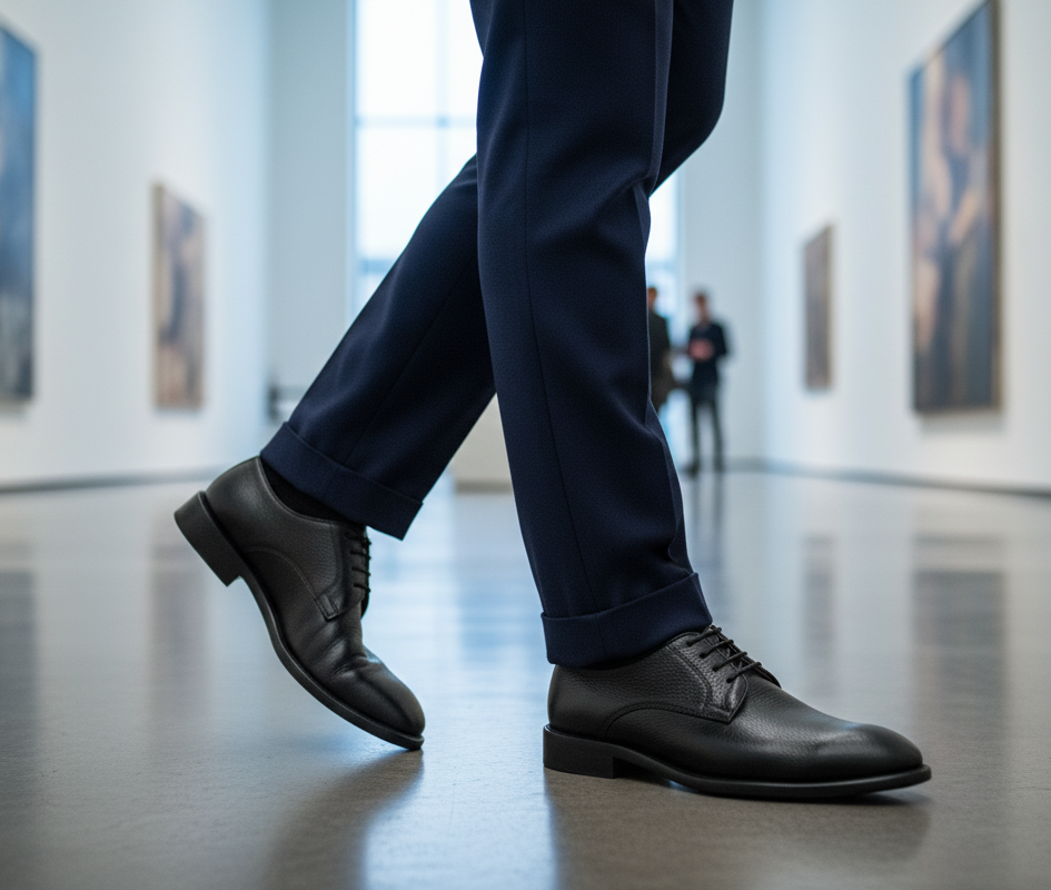 Zapato 1329 Caballero Mestizo Grabado Negro Suela Cuero Injerto