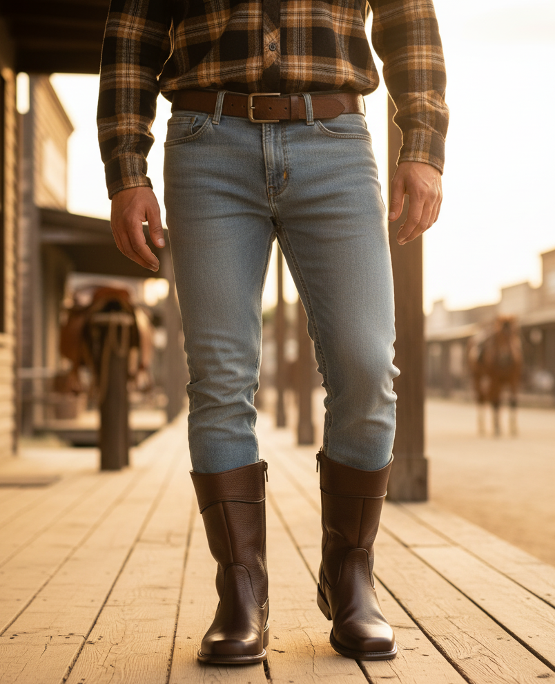 Bota 1614 Caballero Becerro Grabado Cognac Suela Cuero