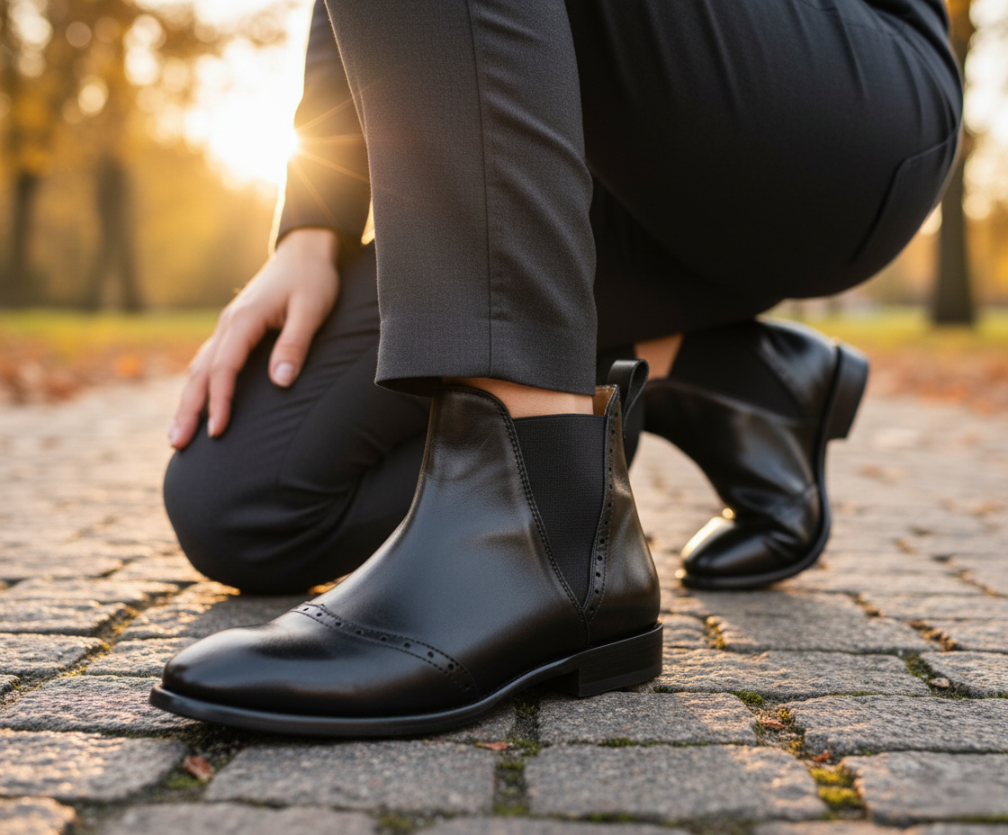 Bota 1207 Dama Becerro Negro Suela Cuero