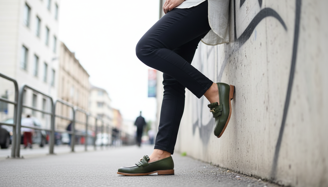 Zapato 1022 Dama Becerro Verde Suela Cuero Canto Natural