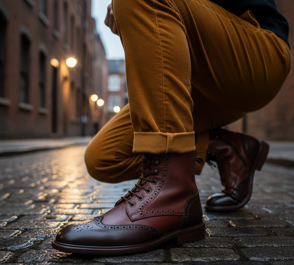 Bota 1014 Caballero Becerro Grabado Capuchino Becerro Capuchino/Bordeux Suela Cuero Injerto