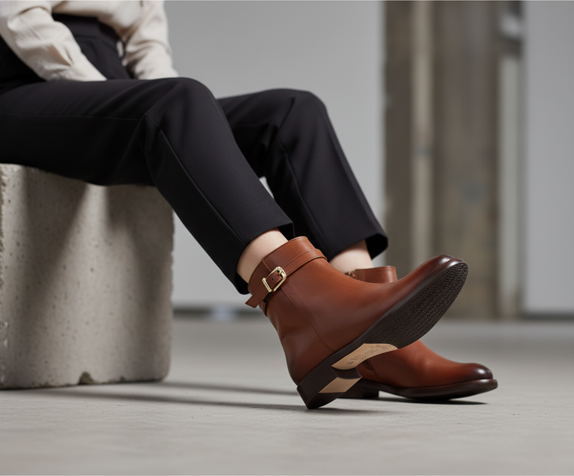 Bota 1017 Dama Becerro Café Brown Suela Cuero Injerto