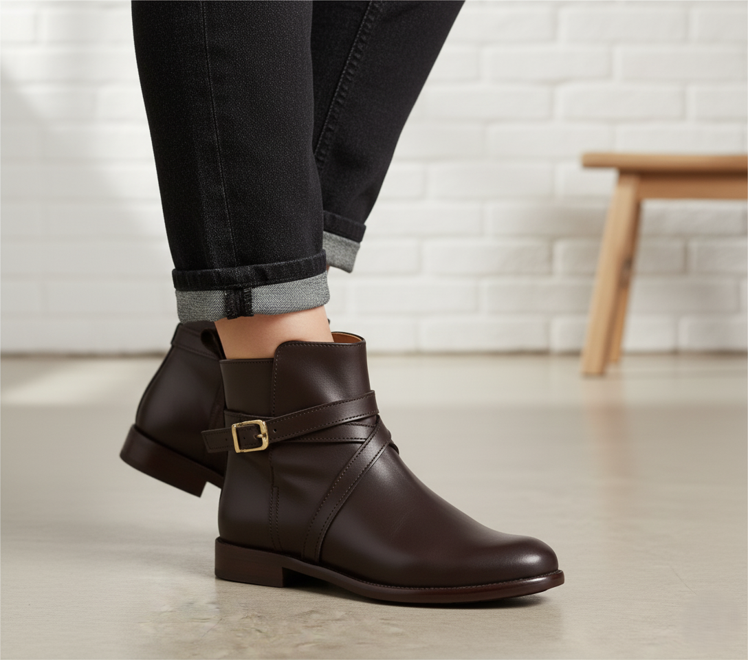 Bota 1014 Dama Becerro Café Bordeux Suela Cuero