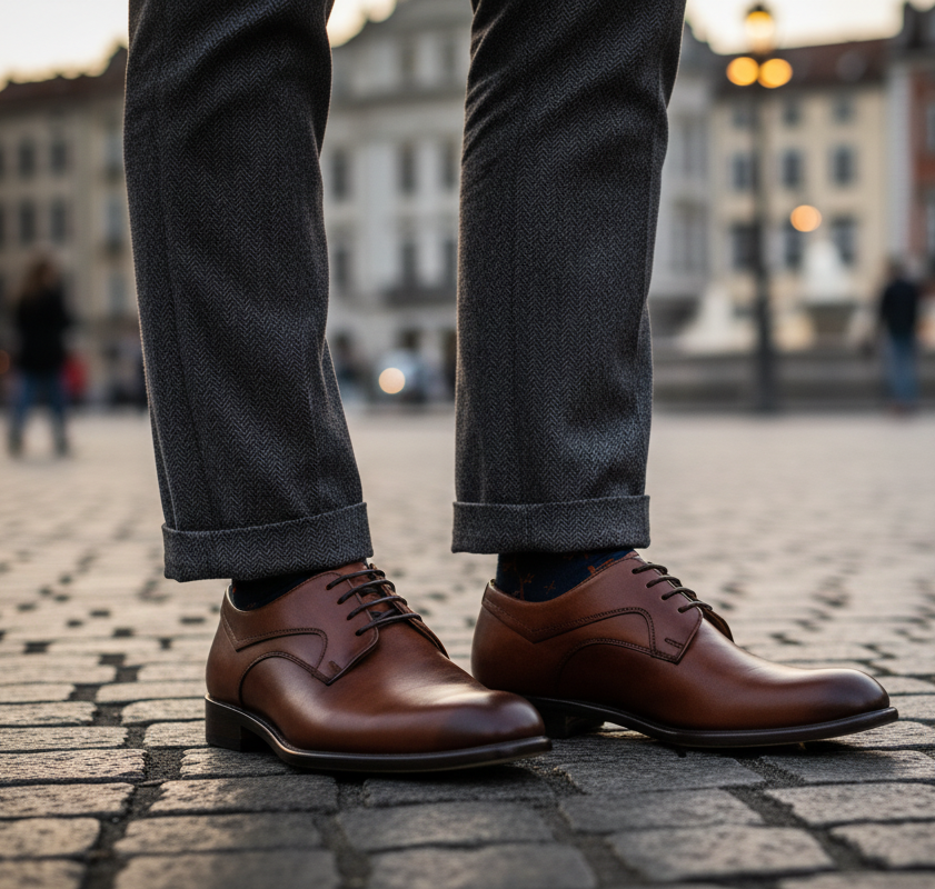 Zapato 1001 Caballero Becerro Café Capuchino Suela Cuero