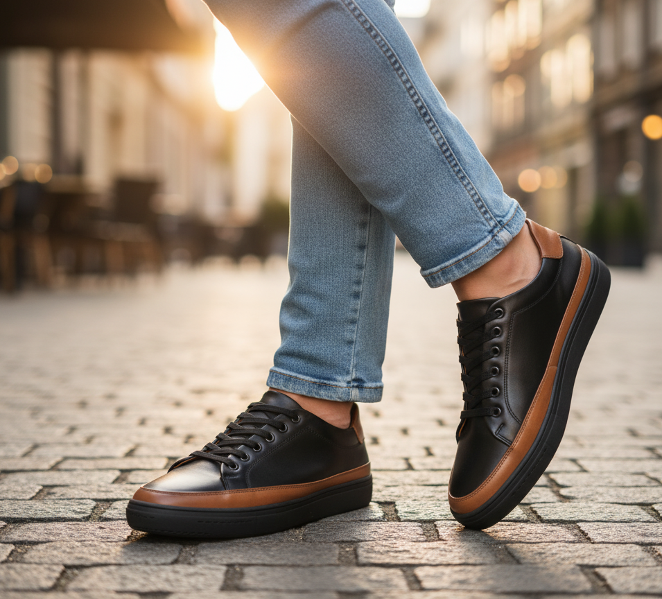 Tenis 09 Caballero Mestizo Liso Negro/Miel Suela TR