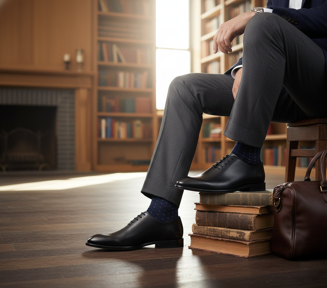 Zapato 1009 Caballero Becerro Negro Suela Cuero