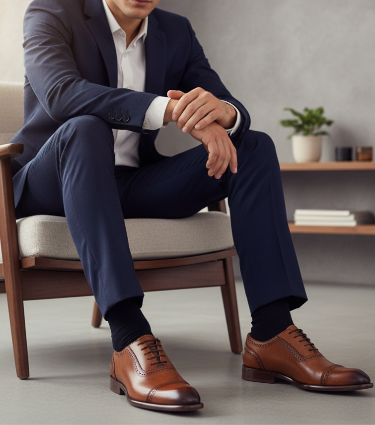 Zapato 1022-12 Caballero Becerro Café Brown Suela Cuero XL