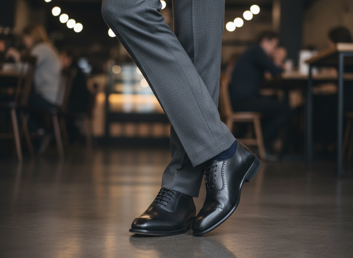 Zapato 1013 Caballero Becerro Negro Suela Cuero