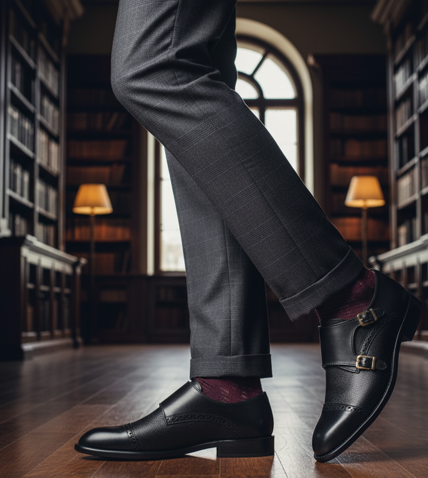 Zapato 1006 Caballero Becerro Manta Negro Suela Cuero Injerto