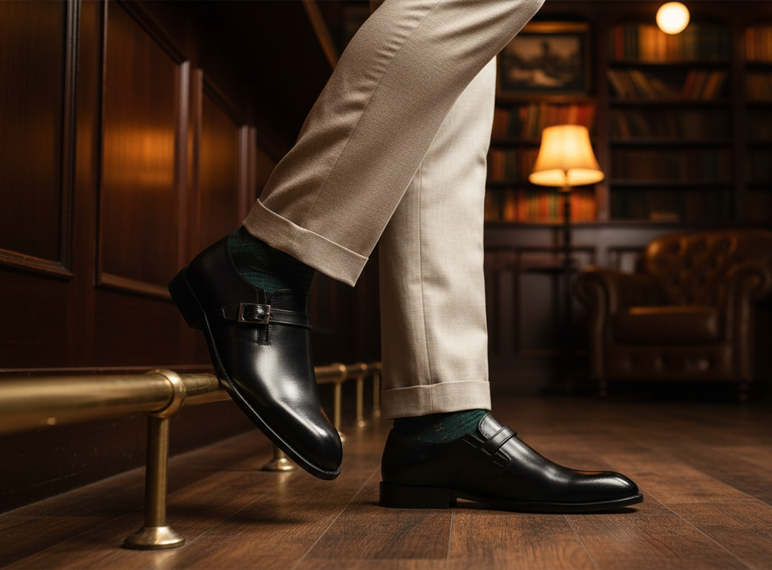 Zapato 1003 Caballero Becerro Negro Suela Cuero