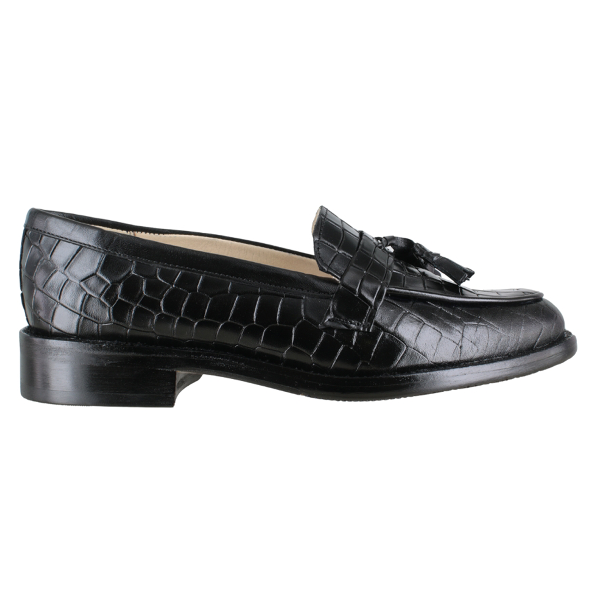 Zapato 1015 Dama Res Grabada Lagarto Negro Mestizo Negro Suela Cuero Injerto