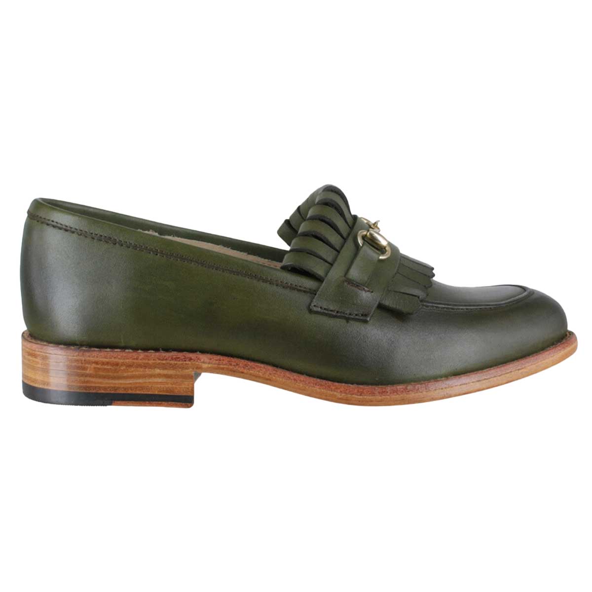 Zapato 1022 Dama Becerro Verde Suela Cuero Canto Natural