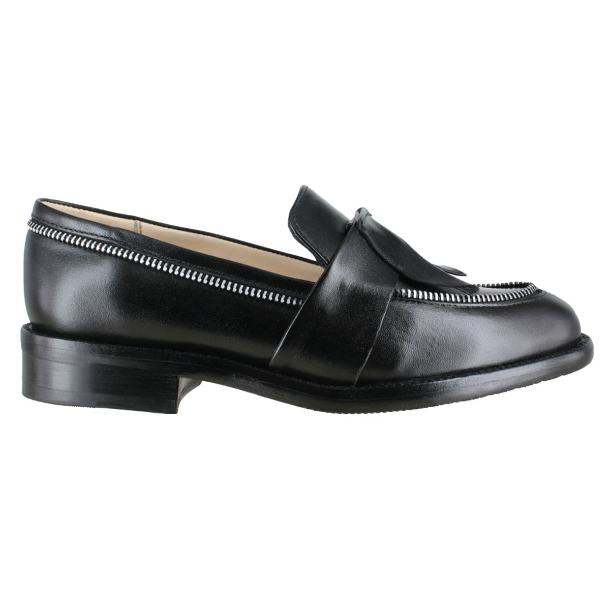 Zapato 1024 Dama Mestizo Liso Negro Suela Cuero Injerto