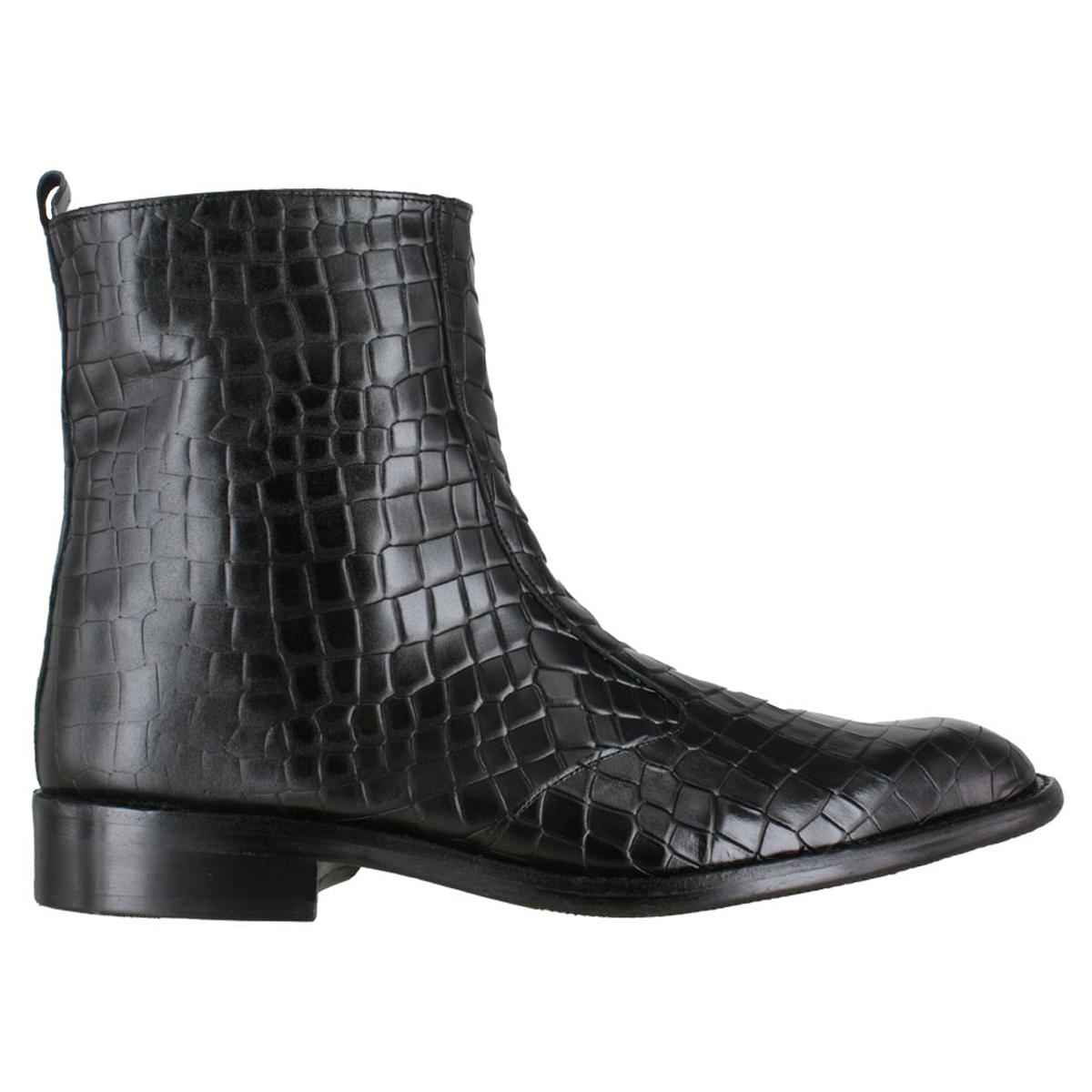 Bota 1021 Caballero Res Grabada Lagarto Negro Suela Cuero Injerto