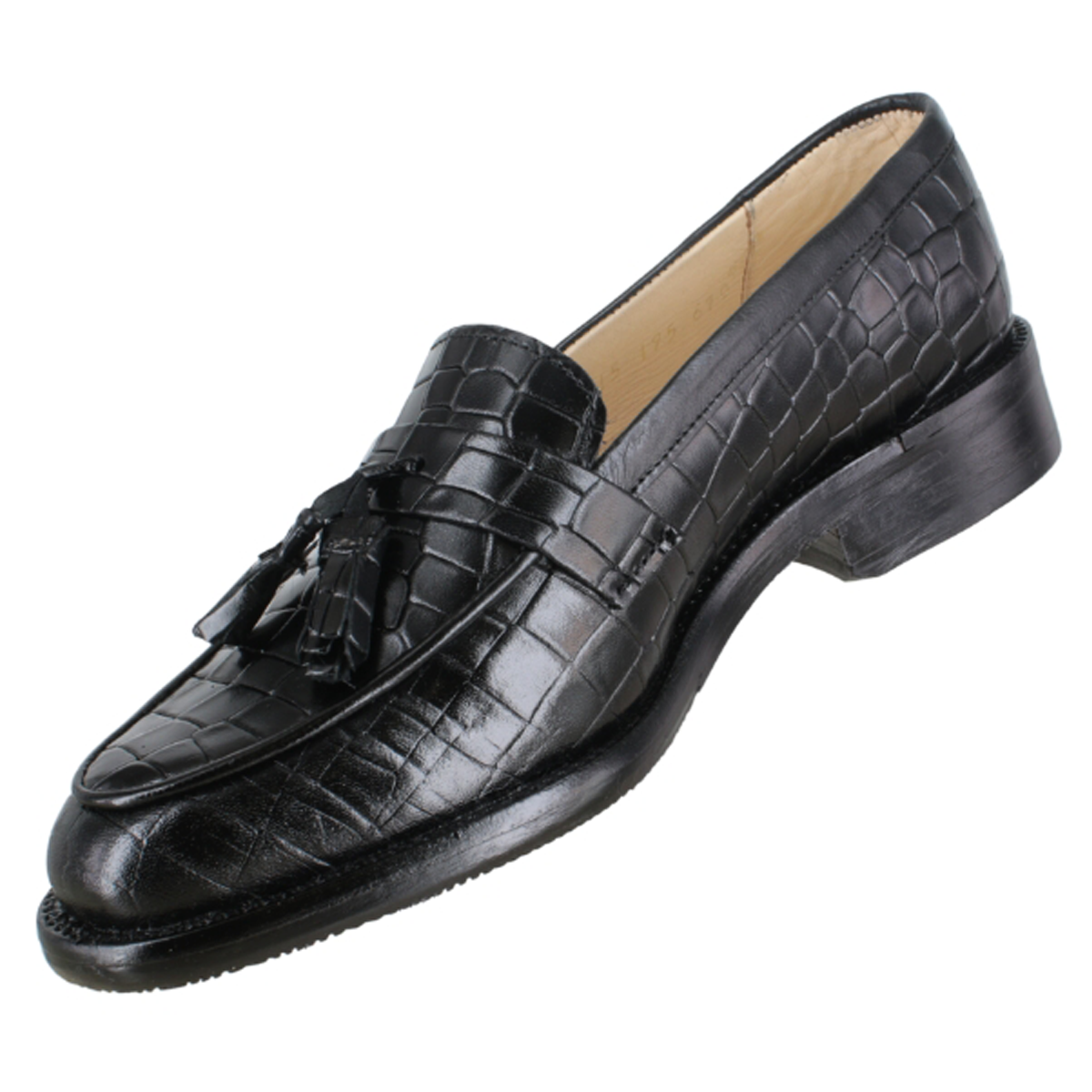 Zapato 1015 Dama Res Grabada Lagarto Negro Mestizo Negro Suela Cuero Injerto