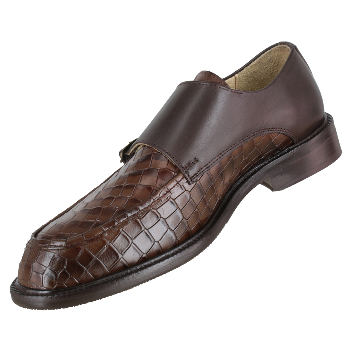 Zapato 1327 Caballero Res Grabada Lagarto Café Becerro Bordeux Suela Cuero Injerto