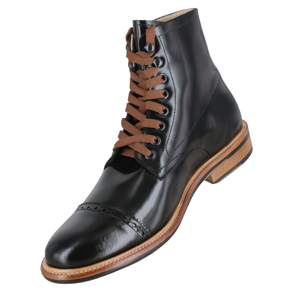 Bota 8027 Caballero Camaleón Negro Suela Cuero Injerto Canto Natural