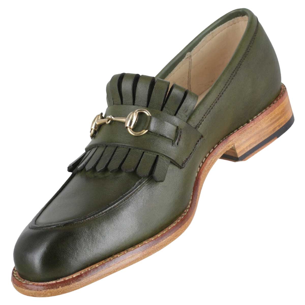 Zapato 1022 Dama Becerro Verde Suela Cuero Canto Natural