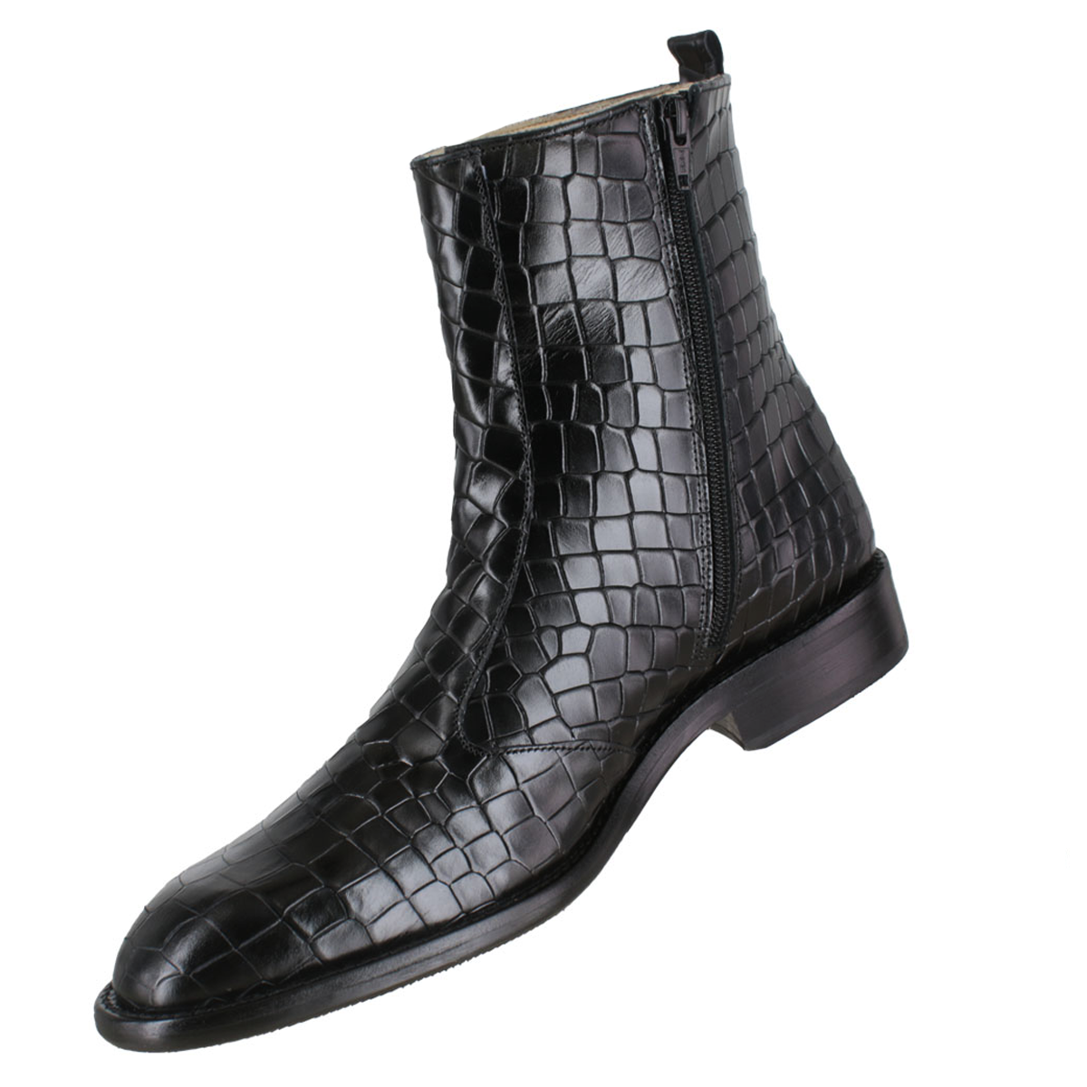 Bota 1021 Caballero Res Grabada Lagarto Negro Suela Cuero Injerto