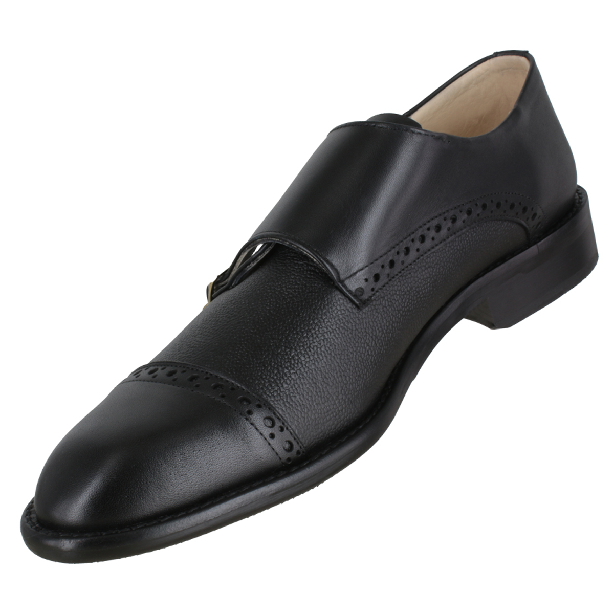 Zapato 1006 Caballero Becerro Manta Negro Suela Cuero Injerto