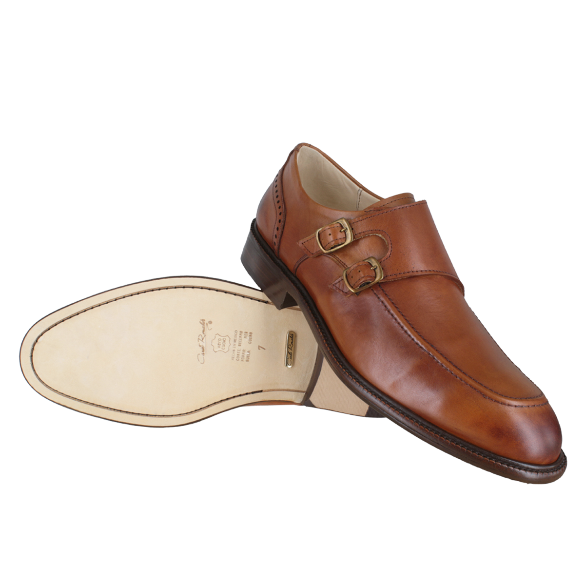 Zapato 1118 Caballero Becerro Miel Suela Cuero