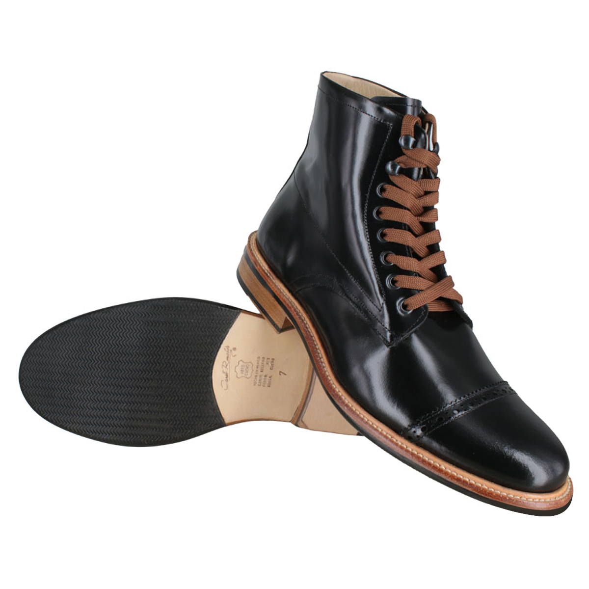 Bota 8027 Caballero Camaleón Negro Suela Cuero Injerto Canto Natural