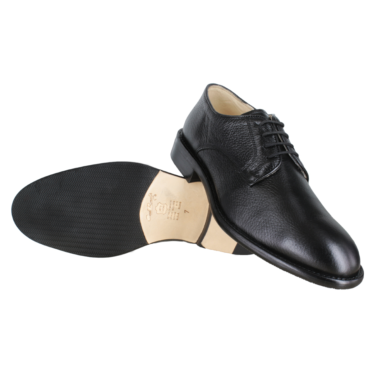 Zapato 1329 Caballero Mestizo Grabado Negro Suela Cuero Injerto