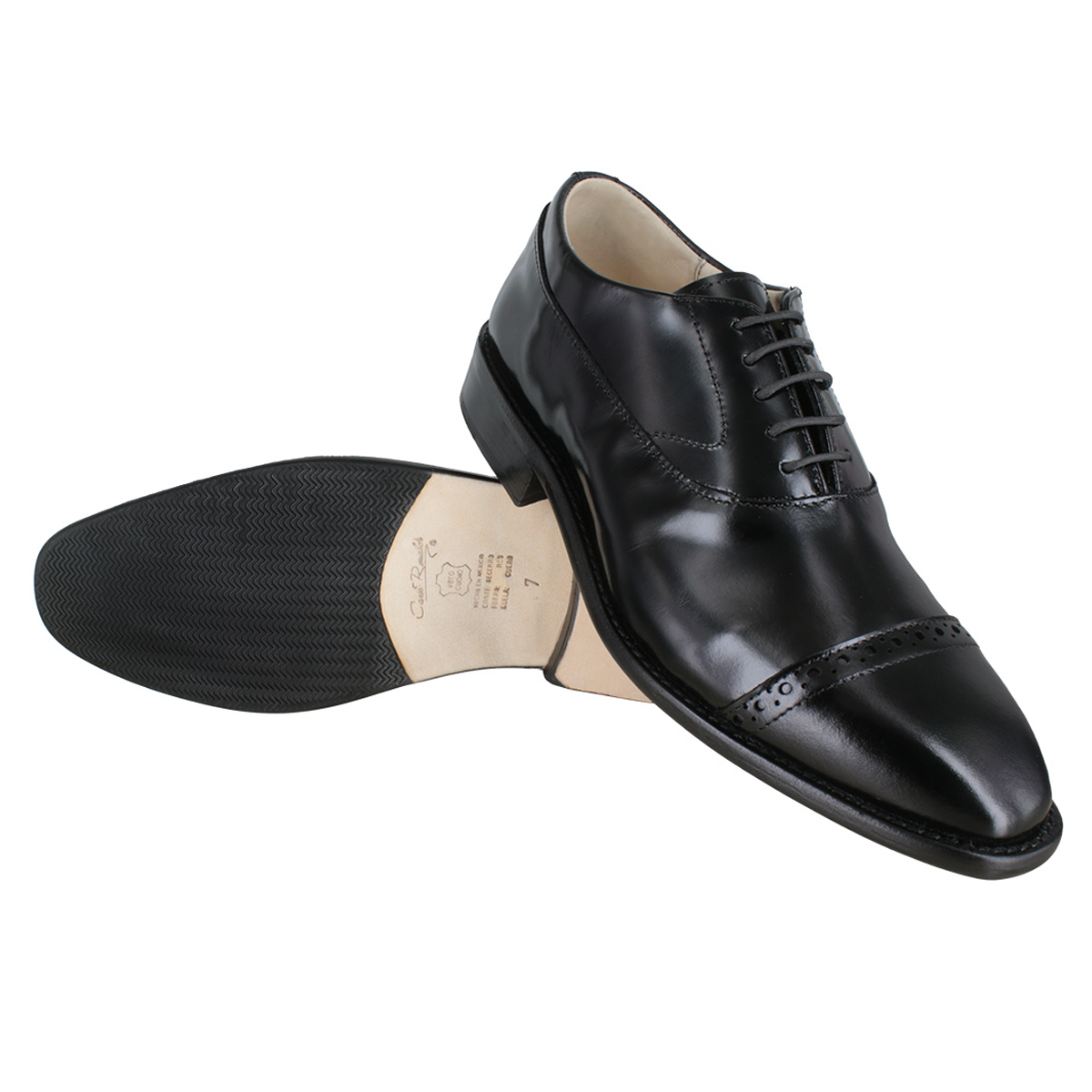 Zapato 1218 Caballero Camaleón Negro Suela Cuero Injerto