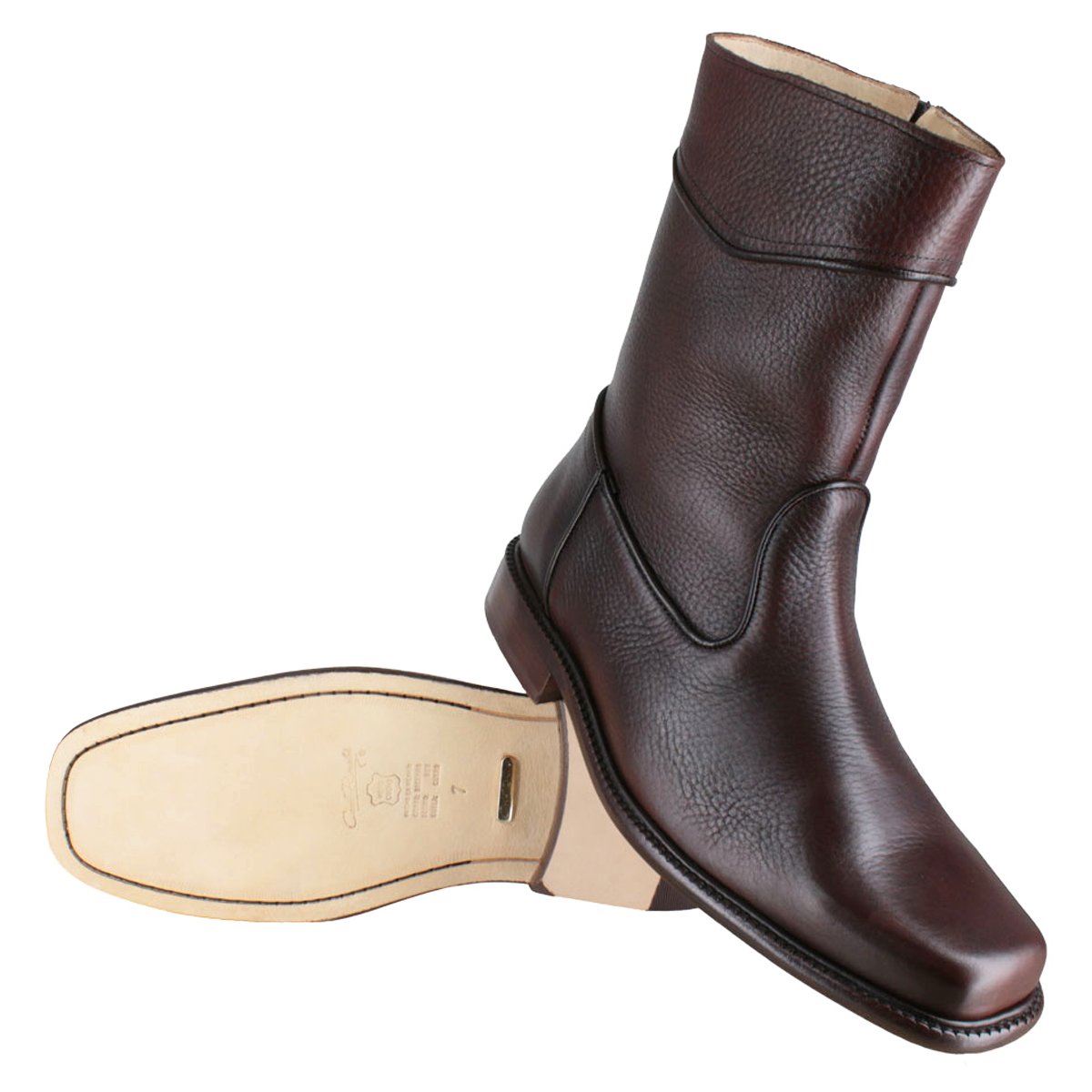 Bota 1614 Caballero Becerro Grabado Cognac Suela Cuero