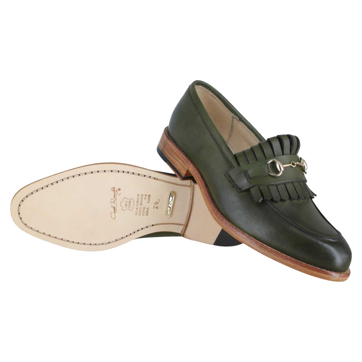 Zapato 1022 Dama Becerro Verde Suela Cuero Canto Natural