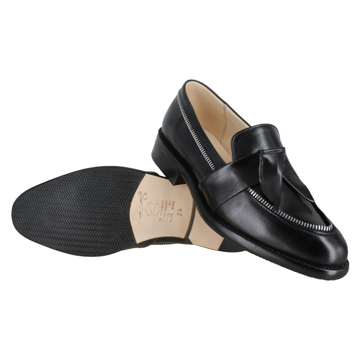 Zapato 1024 Dama Mestizo Liso Negro Suela Cuero Injerto